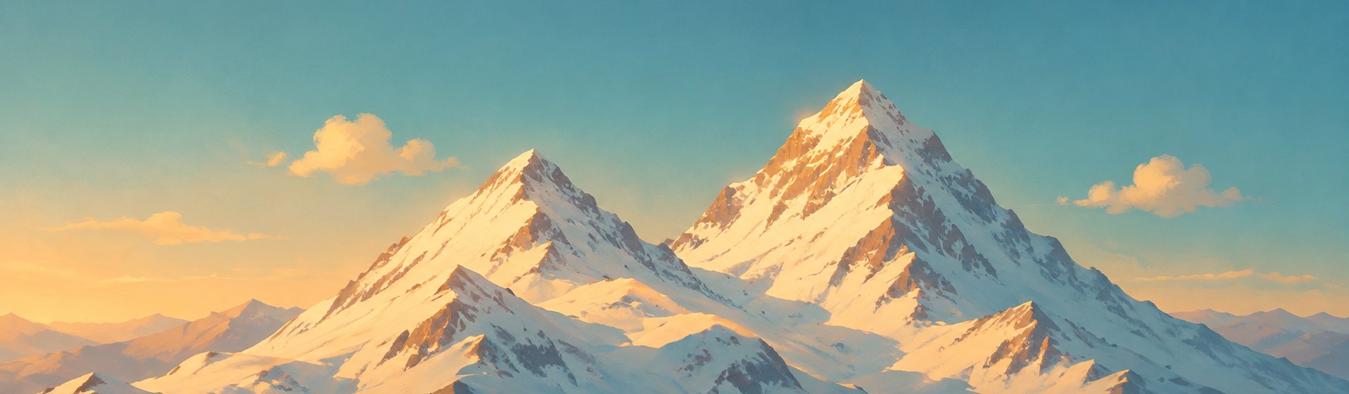 Twin snow peaks under a clear sky